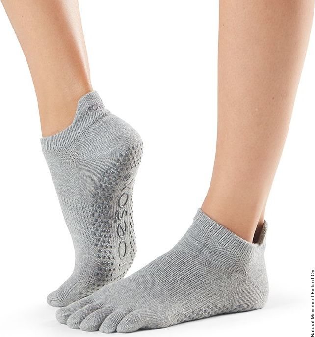 ToeSox Full Toe Low Rise Grip Socks Hellgrau